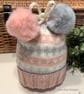 Large Size Child Hand Knitted Fairisle Pom Pom Hat 22"inches 3 Years Plus  - Image 4