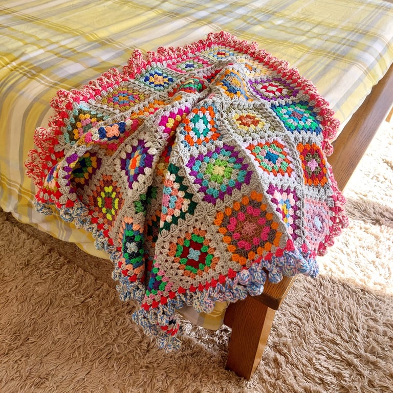 Crochet Granny Square Blanket Throw 'Happy Scrappy'
