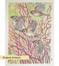 Sparrow flight original mixed media painting, bird artwork, wall art