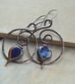 Dark Blue, Purple Lampwork Glass Leaf and Copper Earrings - Image 1