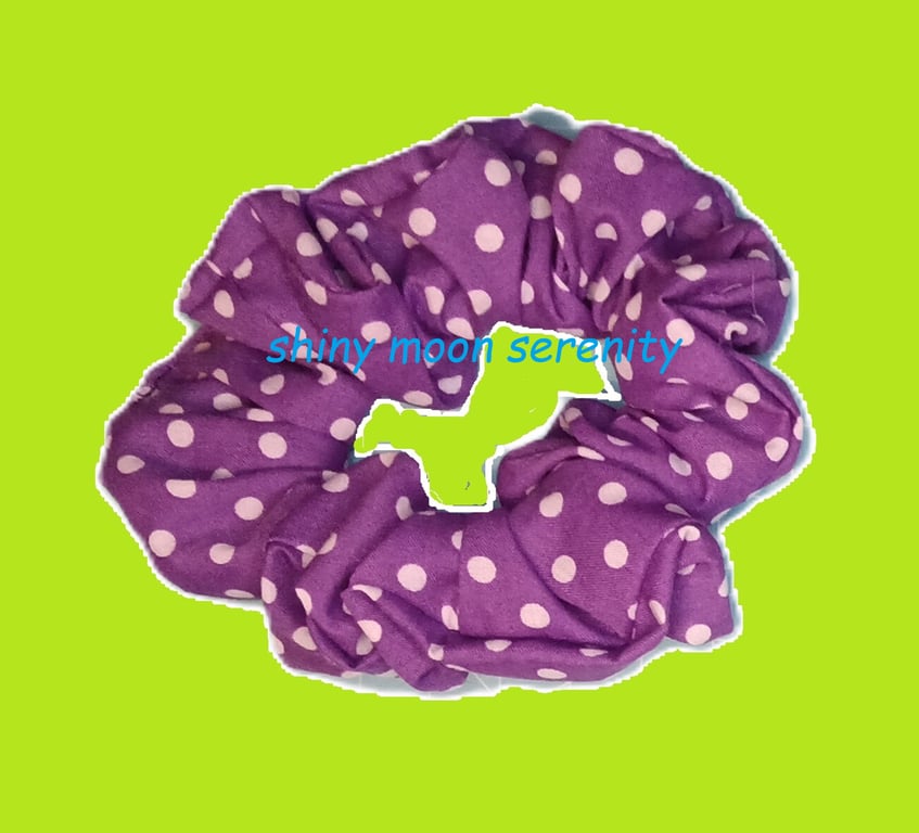 Medium Scrunchie, Purple with White Dots 