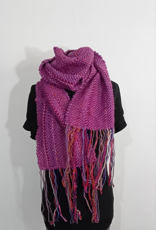 Handwoven Multicoloured Textured Scarf in a Mix of Synthetic Yarn..