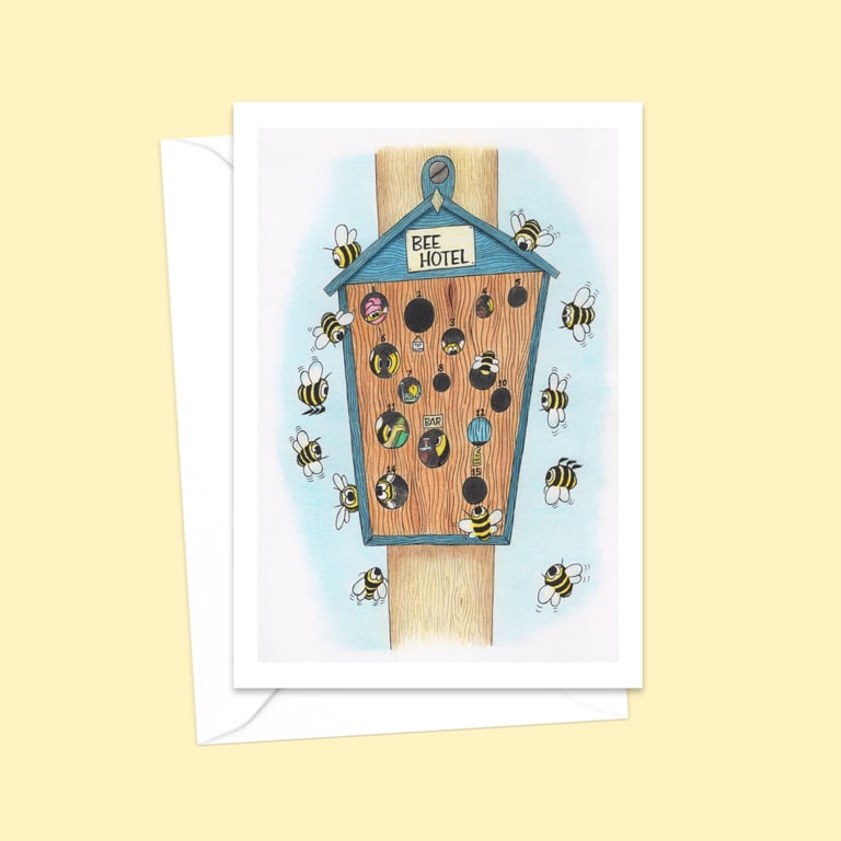 Bee Hotel Greeting Card: Hand Drawn Busy Bee Illustration (215)