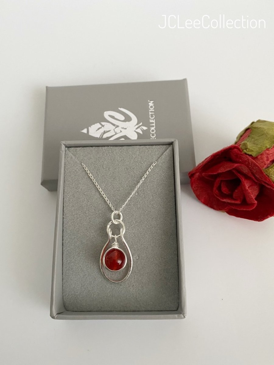 Ruby Wrapped Silver Birth Stone Pendant Necklace July Birthday Gift Ideas