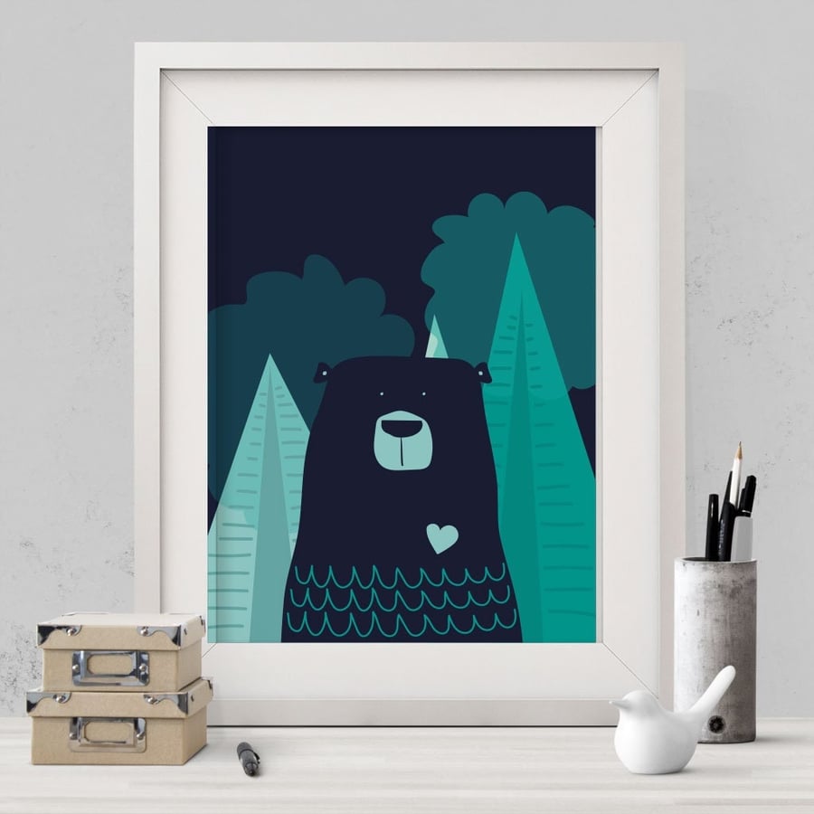Nordic Bear II Wall Art Print, Print Nursery Print, Nordic Style Print