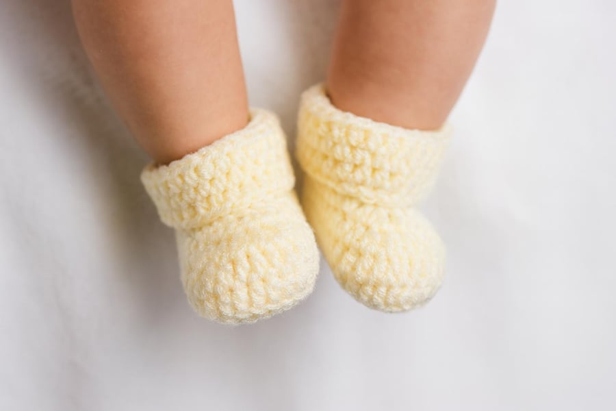 Lemon Yellow Crochet Baby Booties Handmade Newborn Shoes 0 to 3 Months 