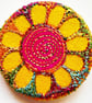 38mm Badge Hand Dyed Fabric Floral badge with Free Machine Embroidery 