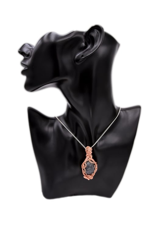 Pendant necklace - labradorite wire wrapped in copper with handmade chain