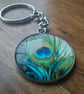 Peacock Feather Keyring 25mm Glass Cabochon