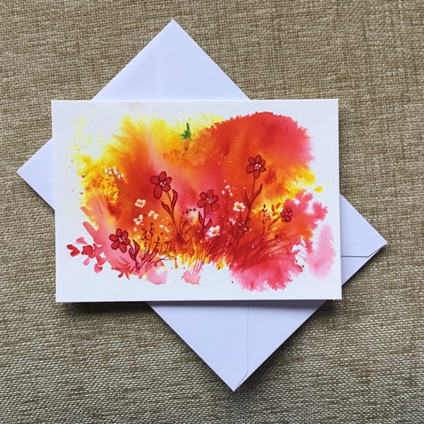 Red Flowers Hand painted notelet