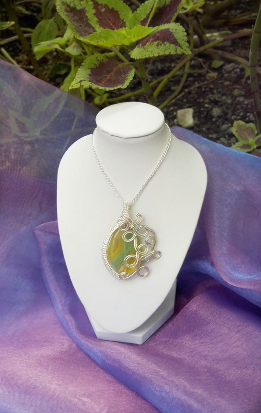 SALE Wire Wrapped Green Flourite Gemstone Pendant Necklace