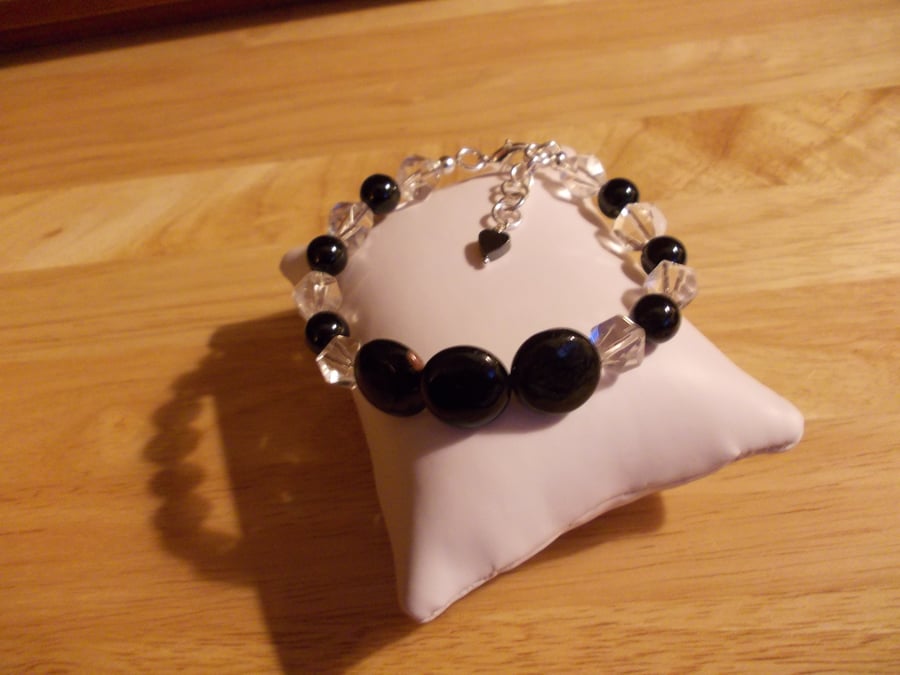 Black tourmaline and clear quartz bracelet