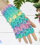 Crochet gloves. Pastel shades dragon scale gloves. Green fingerless gloves. - Image 4