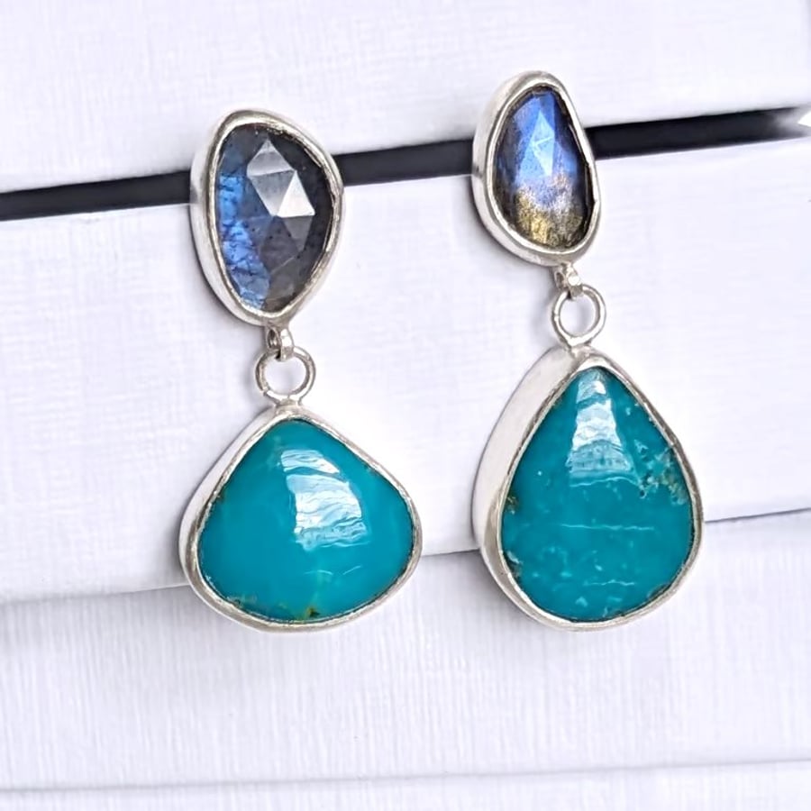 Labradorite and Turquoise Statement Earrings