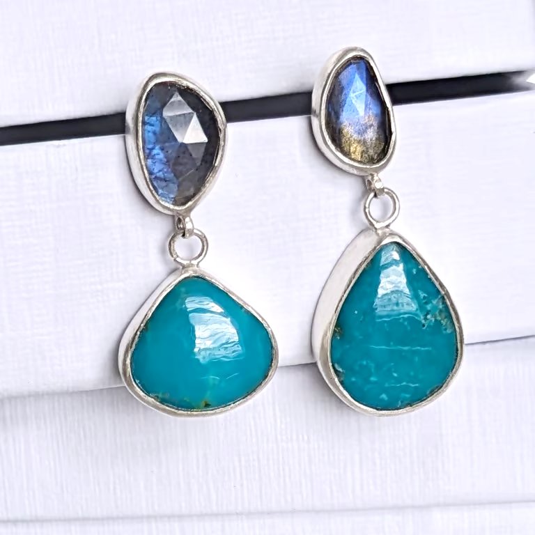 Labradorite and Turquoise Statement Earrings