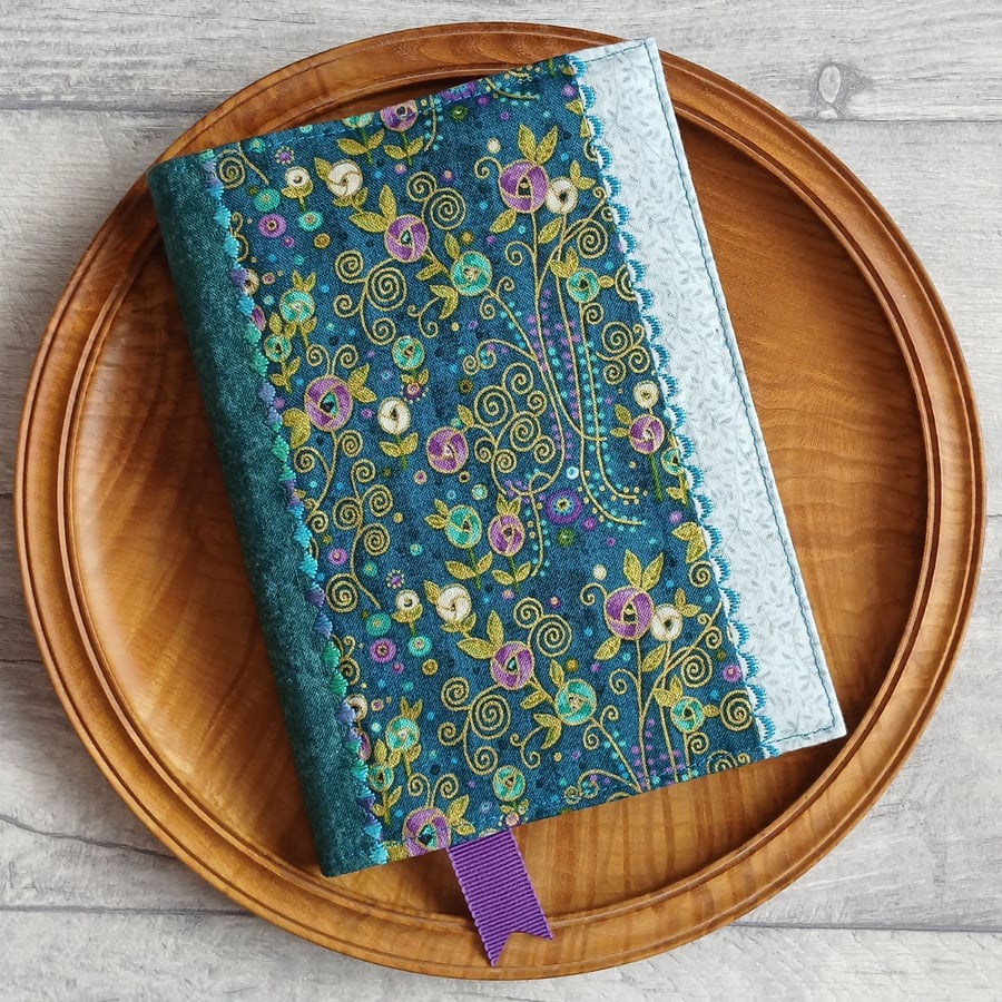 A6 Reusable Patchwork Notebook Cover - Teal and Turquoise