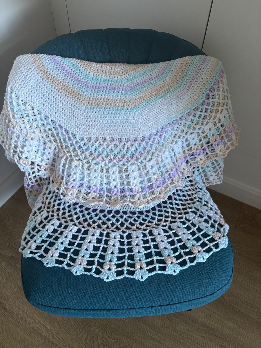 Crochet Circular Shawl White With Pastel Colours Really Pretty (J171)