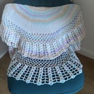 Crochet Circular Shawl White With Pastel Colours Really Pretty (J171)