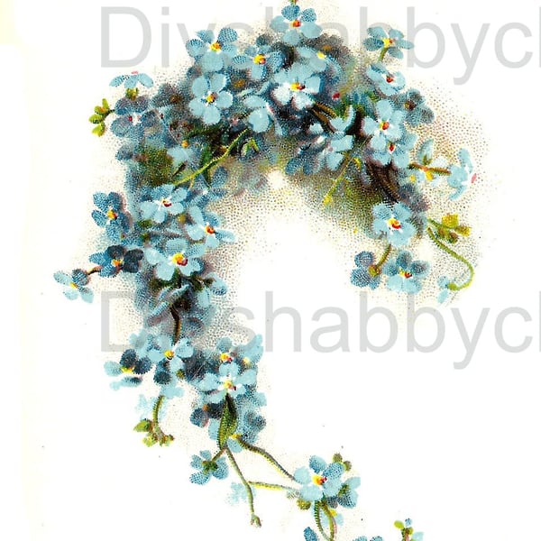 Waterslide Wood Furniture Vintage Image Transfer Shabby Chic Little Blue flowers