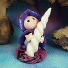 Tiny Forager Gnome 'Pandora' with glowing unicorn horn OOAK Sculpt
