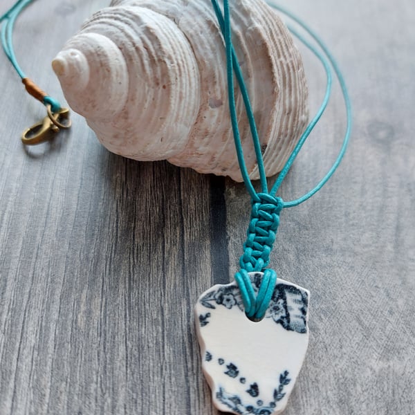 Sea Tumbled Pottery Pendant - Necklace - Vintage Beach Jewellery - Boho