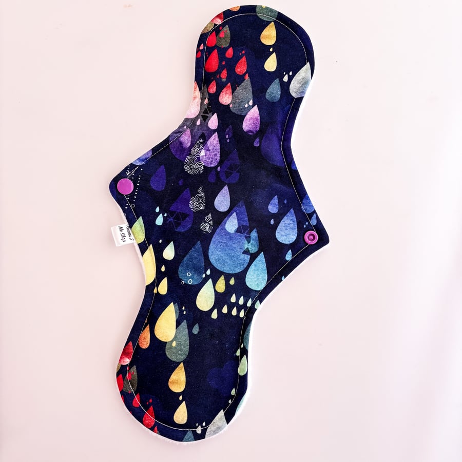 Premium Cloth Sanitary Pad with Wrap Wings - Rain Drops- 13.5” Heavy