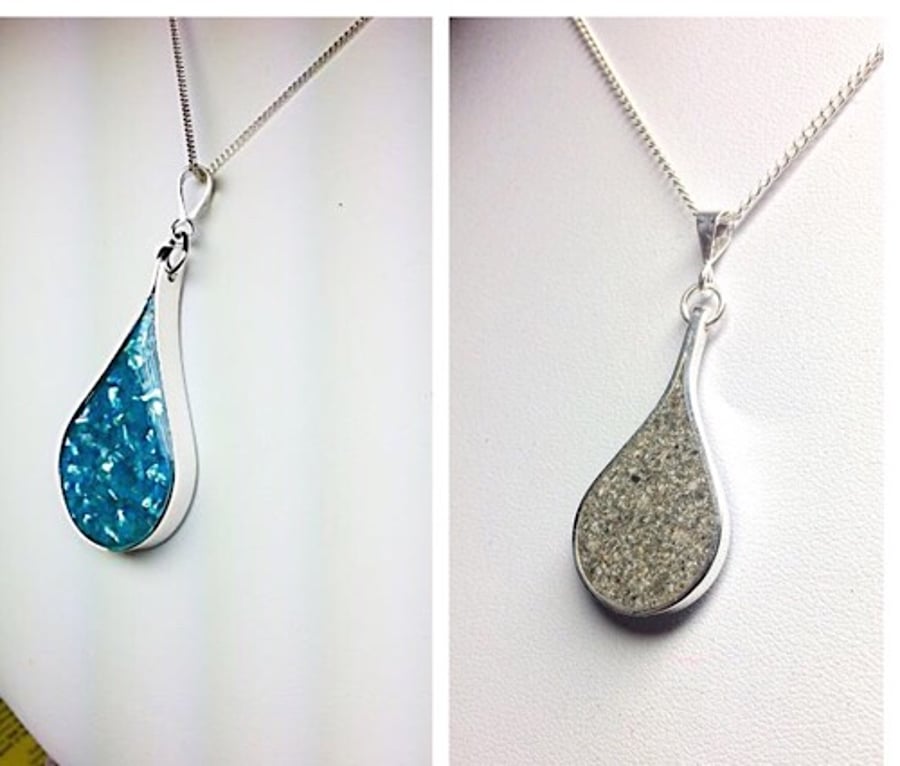 Memorial Cremation Ashes Collection Blue SeaShell Teardrop Pendant Necklace