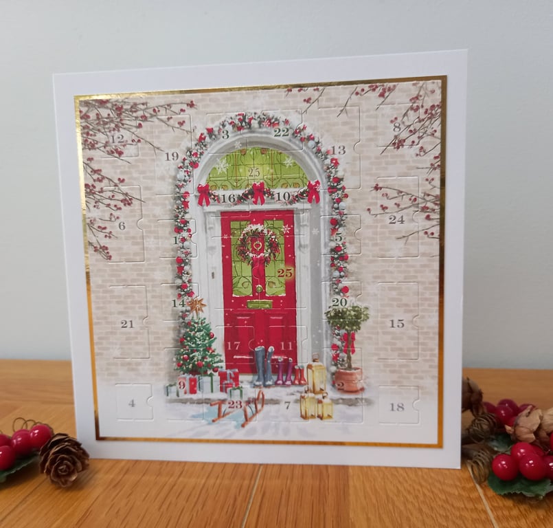 New for 2026 Advent Calendar Style Christmas Card - Festive Doorway