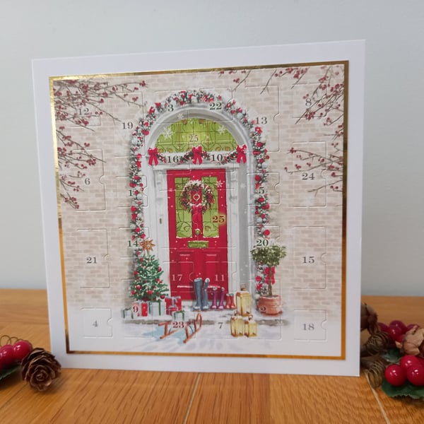 New for 2026 Advent Calendar Style Christmas Card - Festive Doorway