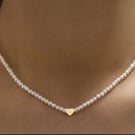 pearl heart necklace - minimalist beaded jewellery - perfect gift for him & her
