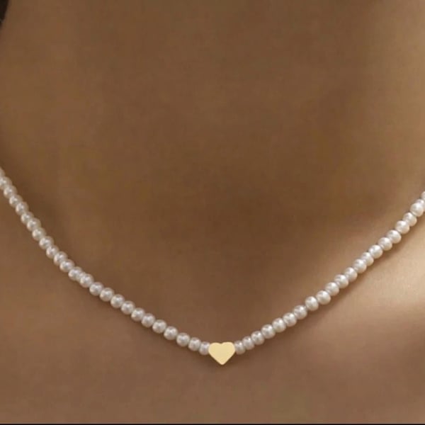 pearl heart necklace - minimalist beaded jewellery - perfect gift for him & her