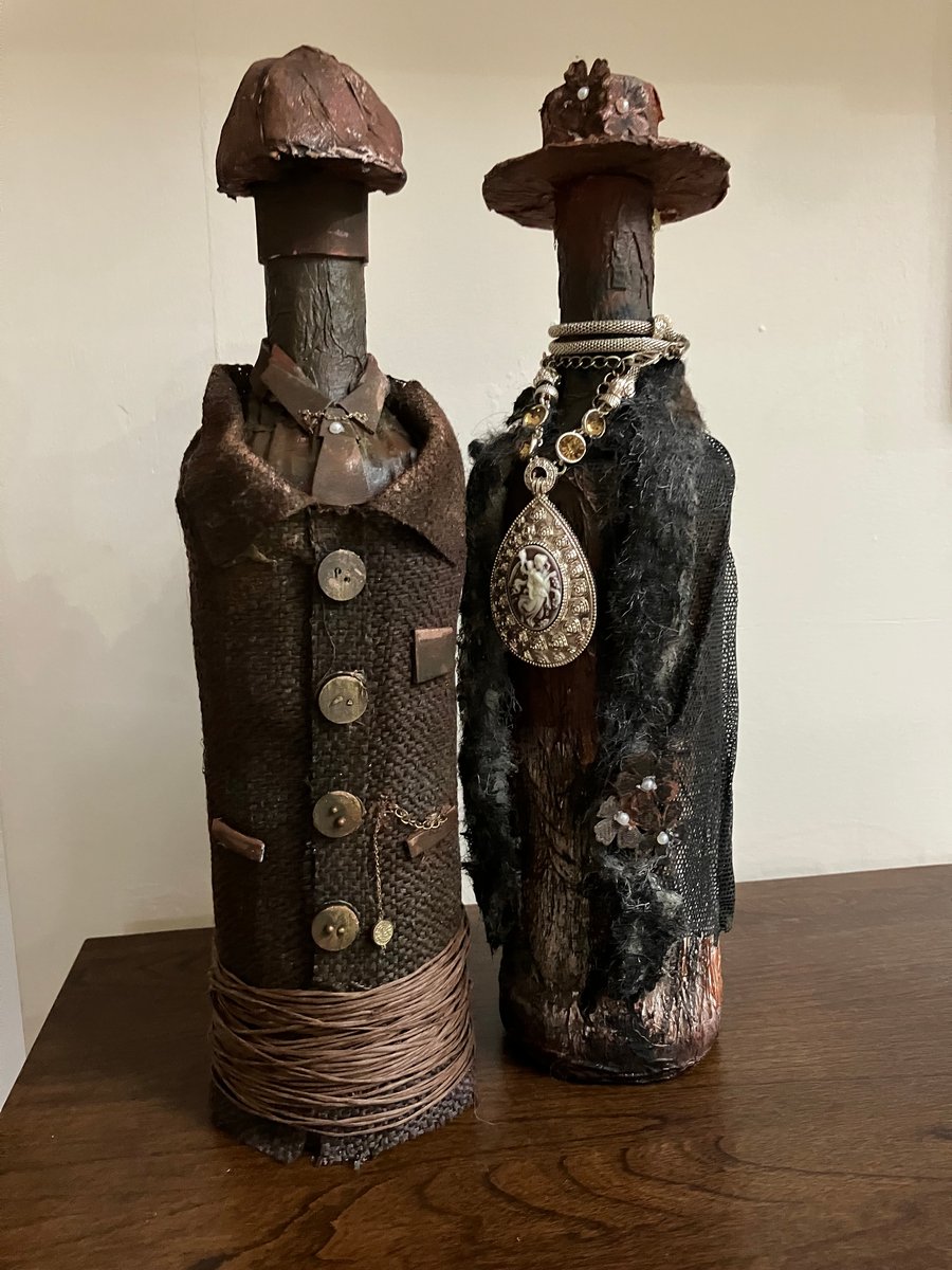 Peaky Blinders Style Bottle Art Pair Handcrafted Dark Academia Vintage Mannequin