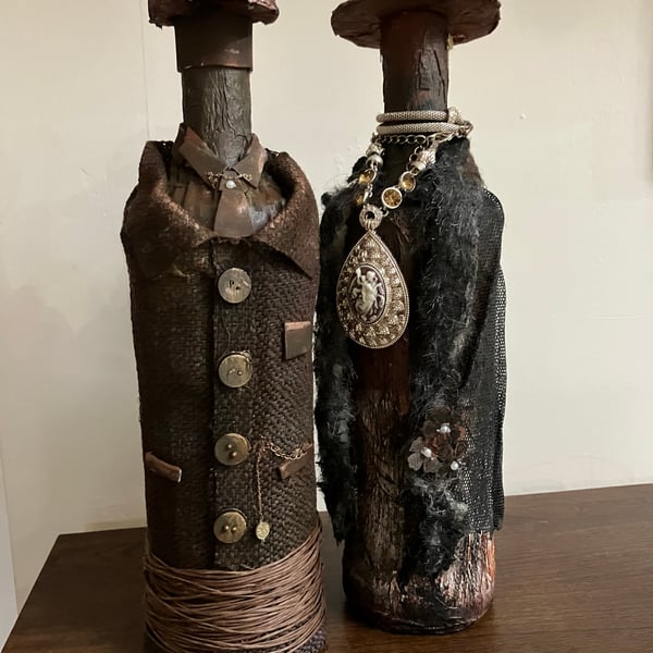 Peaky Blinders Style Bottle Art Pair Handcrafted Dark Academia Vintage Mannequin