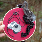 Upcycled Hoop Art - Abstract Textured Design - Curved Dance Macabre 