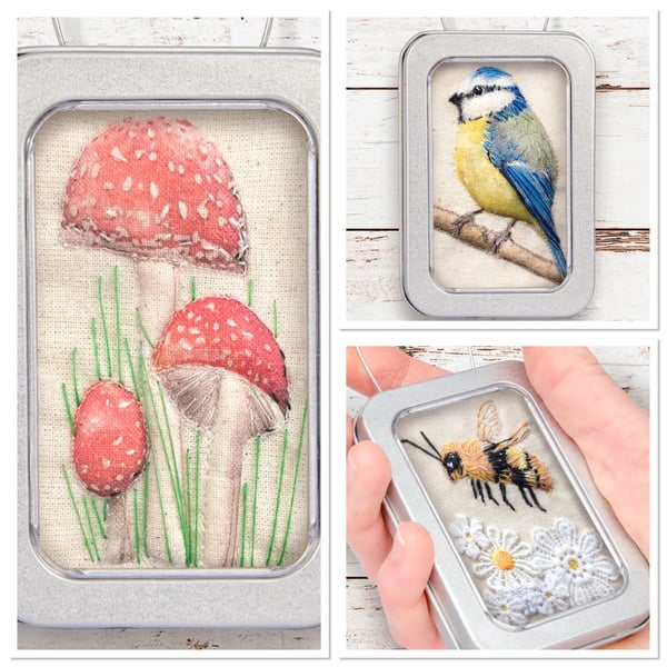  Beautiful Bundle - set of 3, Toadstool, Bee and Bluetit - 3D fabric pictures