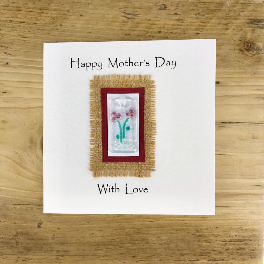 Mother's Day Card with Detachable Fused Glass Light Catcher or Bookmark