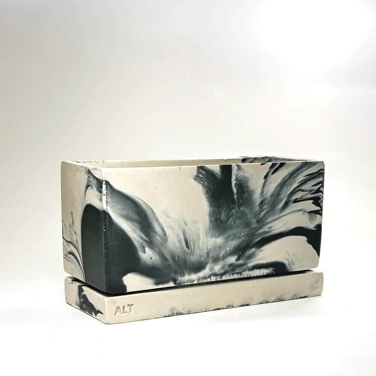 Marble Rectangular Grey Jesmonite Terrazzo Plant Pot, Indoor Saucer & Tray, gift