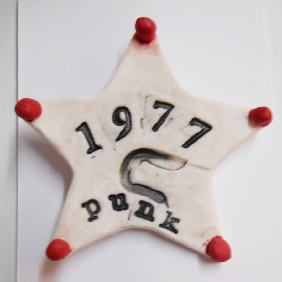 Ceramic Buttons 1977 Punk Large safety pin Sherriff Badge