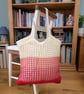 Crochet market bag - Red, orange and pale yellow.