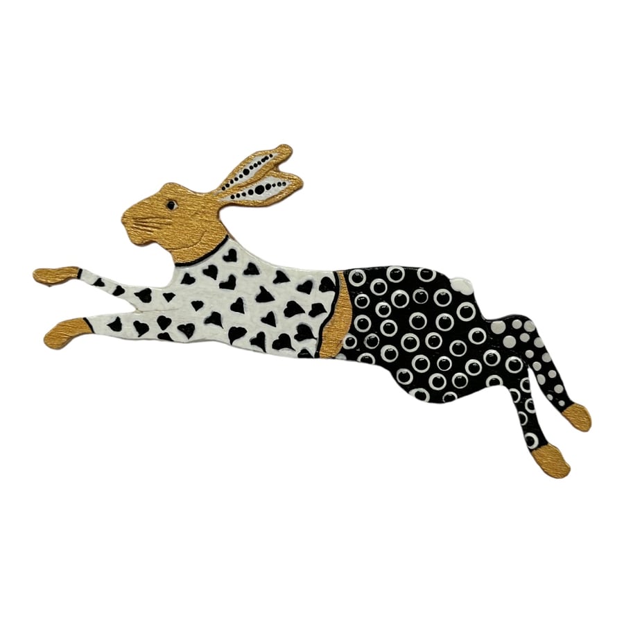 Black & White Running Hare Fridge Magnet