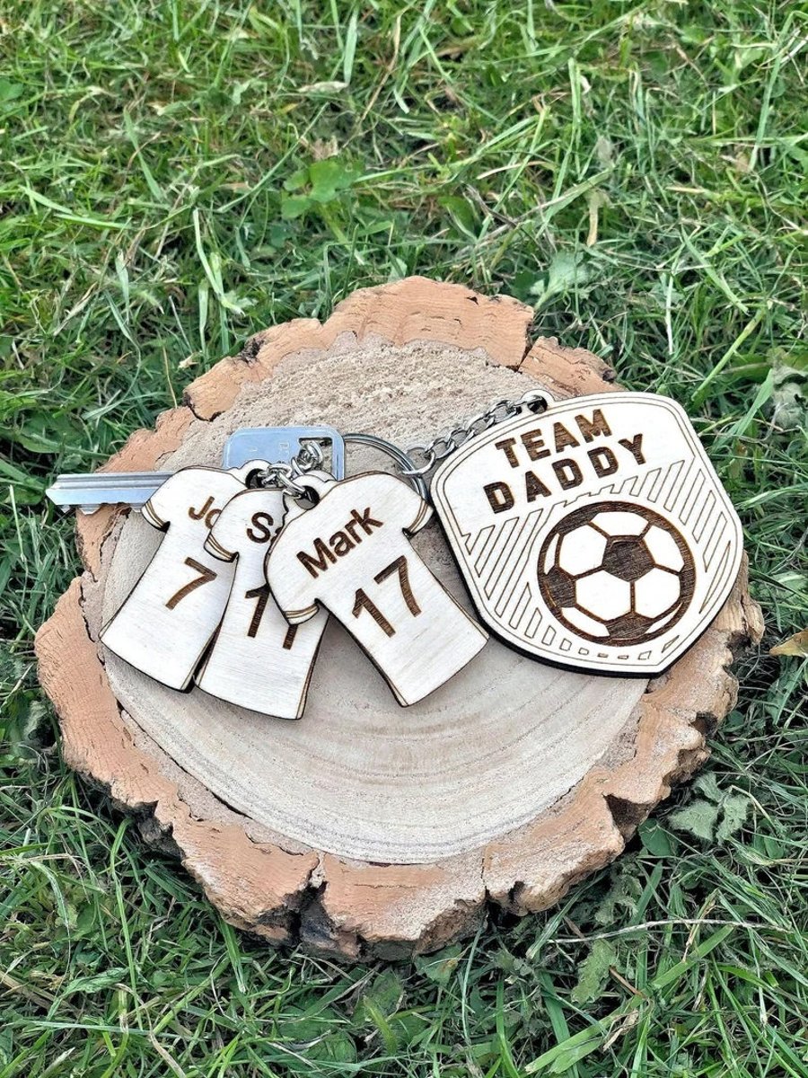 Personalised Daddy's Team Keyring, Team Dad, Football Keychain, Father's Day
