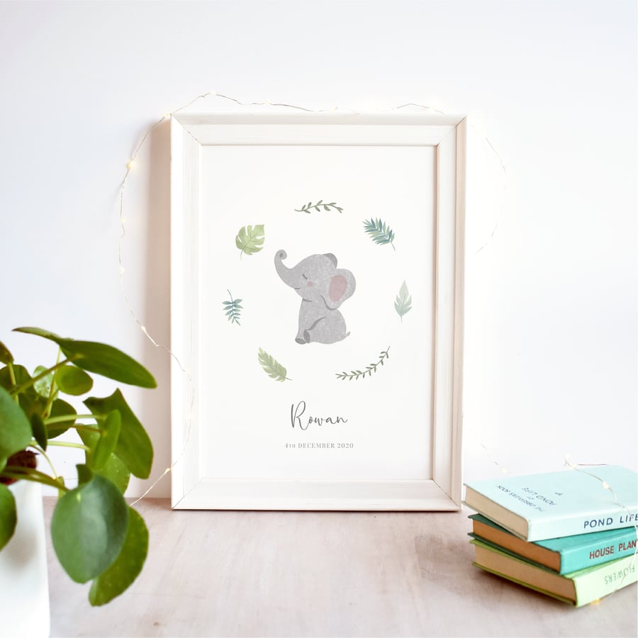 Elephant Personalised Nursery Name Print