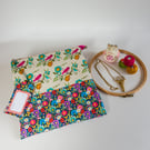 Stitching project bag in colourful vintage crewel work stitch design