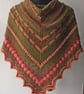 Handspun Knitted Shawl, Scarf, Wrap, Merino and Corriedale Wool, Green Peach - Image 2
