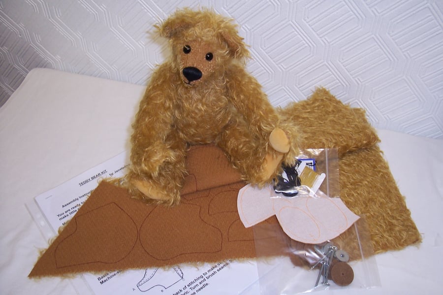 Make Your Own Bear Kit.  Ready Marked Mohair Fabric & Paw Pads. Cut out and Sew.