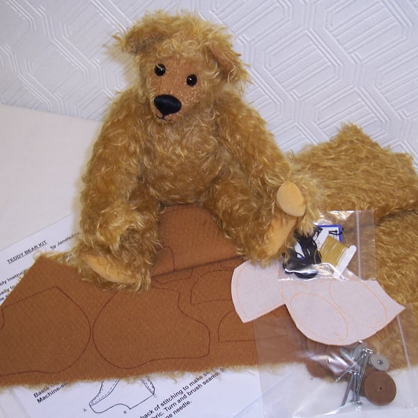 Make Your Own Bear Kit.  Ready Marked Mohair Fabric & Paw Pads. Cut out and Sew.