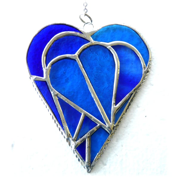 AwTriple Heart Valentine Stained Glass Suncatcher 016 Aqua-Blue