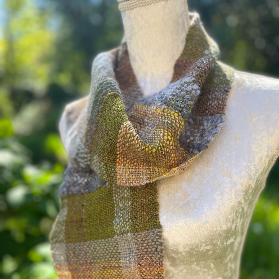 Woodland Hand Woven Scarf in Hand Spun Yarn