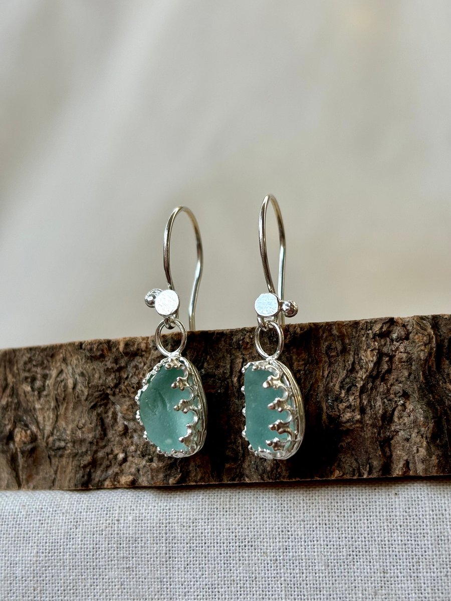Pale blue sea glass earrings, Elegant earrings, Bride to be gift, Bridal jewelry