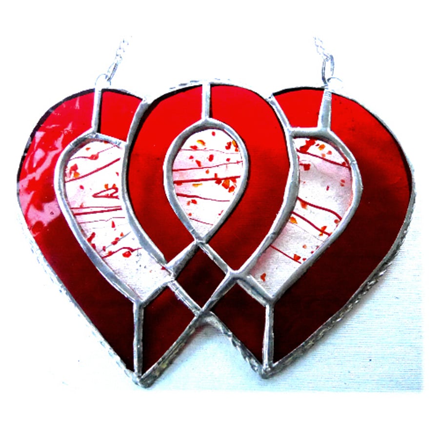 Entwined Heart Suncatcher Stained Glass Ruby 40th Wedding 039